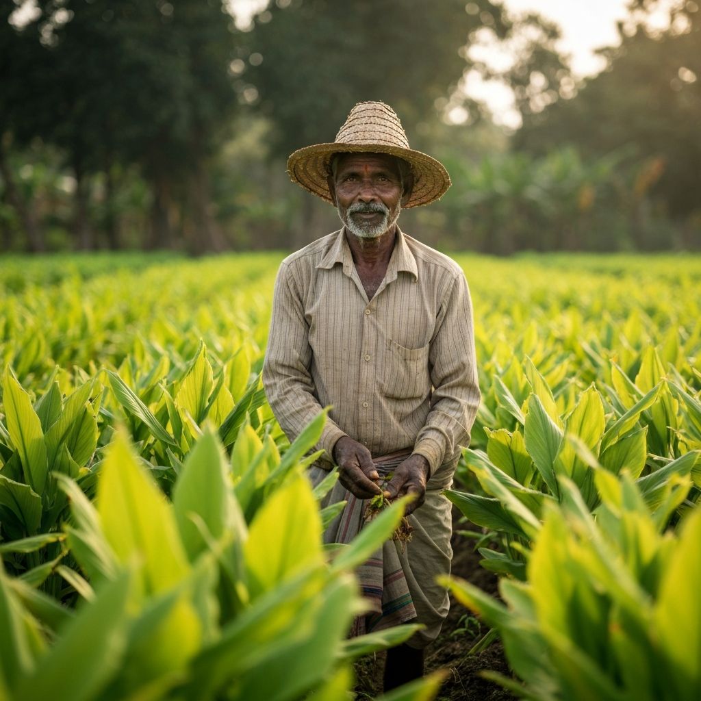 Indian farmer in spice field